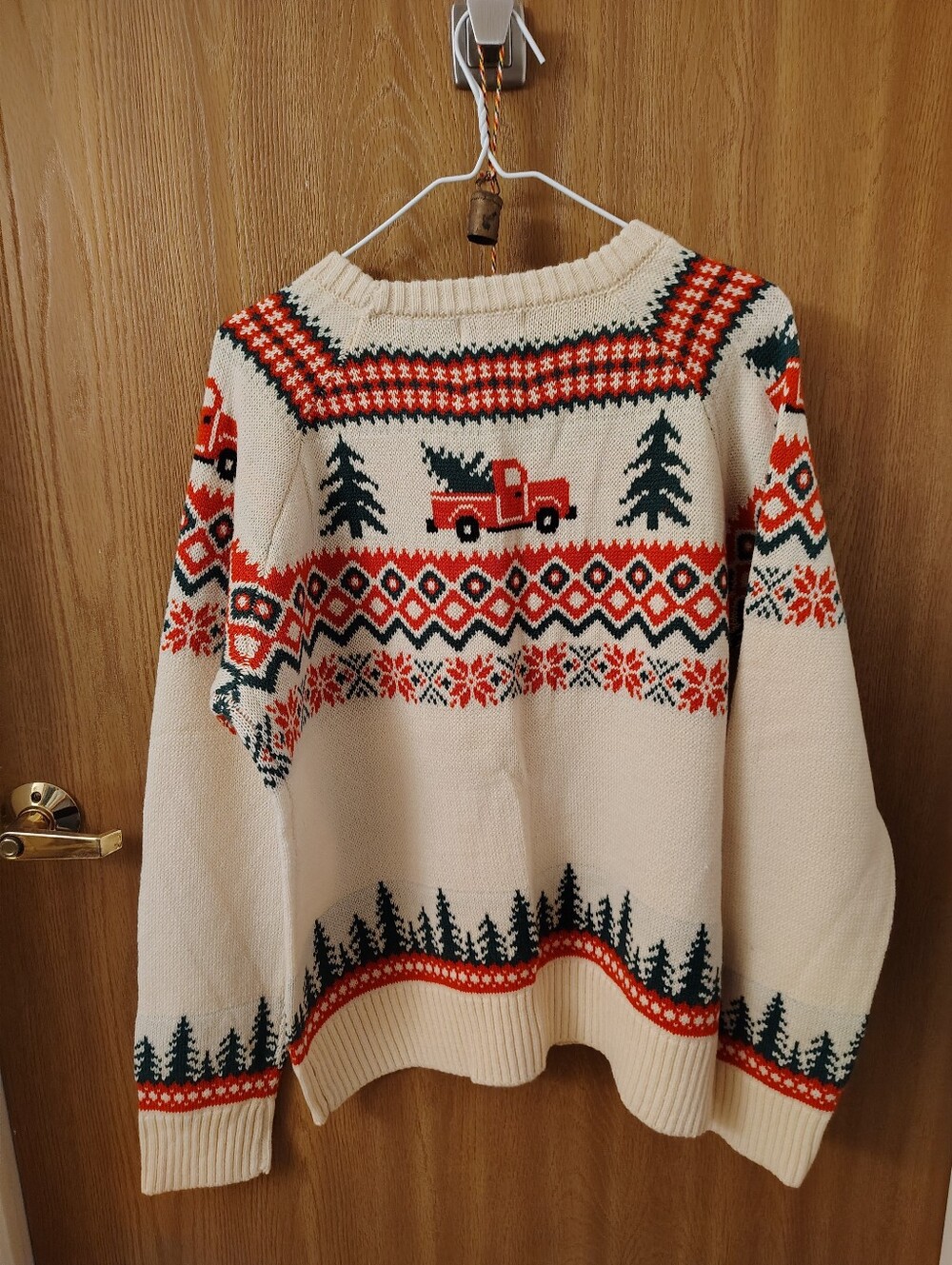 Kiel James Patrick Cream Fair Isle Sweater with Red Truck & Green Trees - Picture 3 of 3